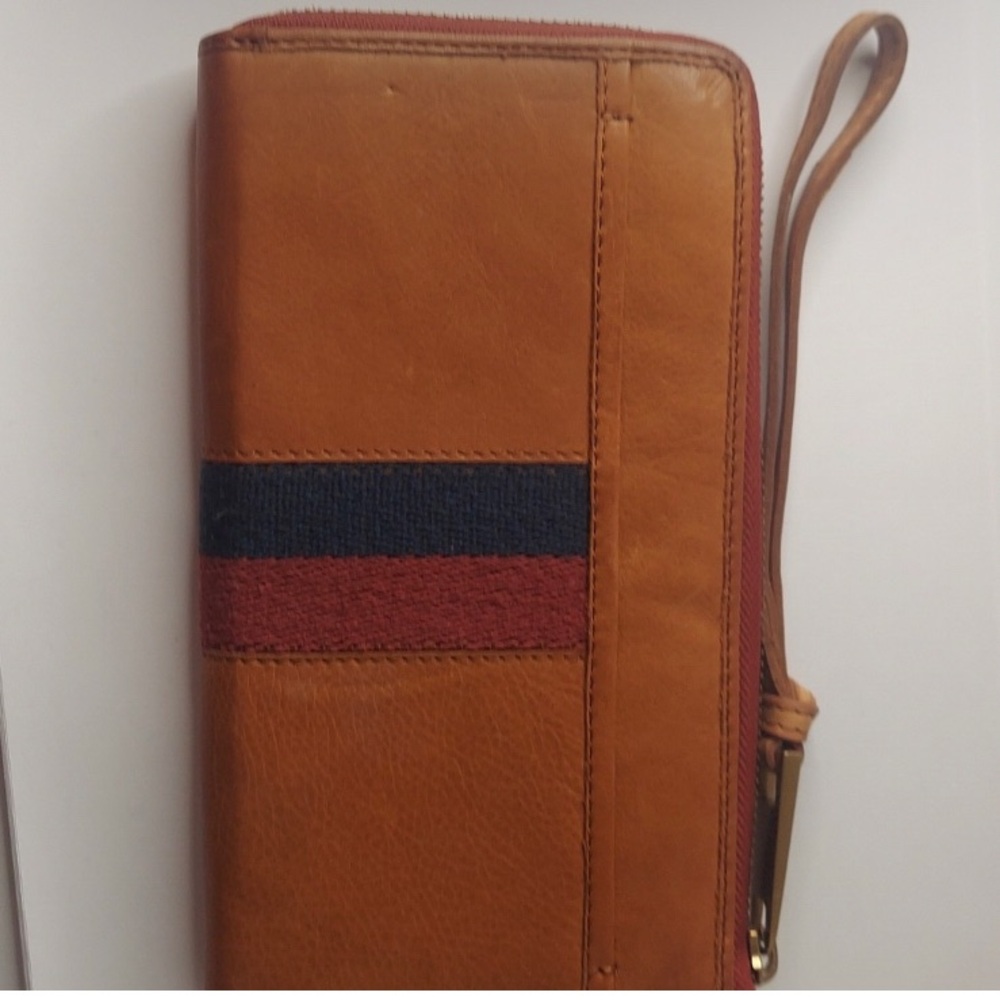 Margot New York Leather Wristlet with Red and Tan Accents - Picture 3 of 3
